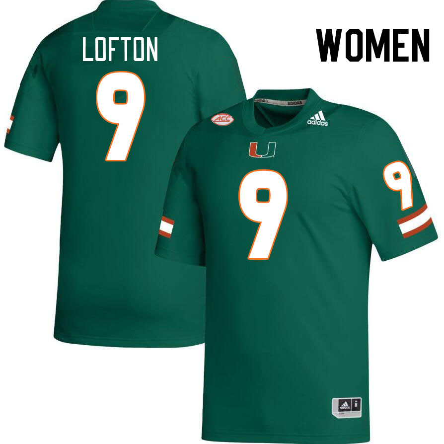 Women #9 Elija Lofton Miami Hurricanes College Football Jerseys Stitched-Green